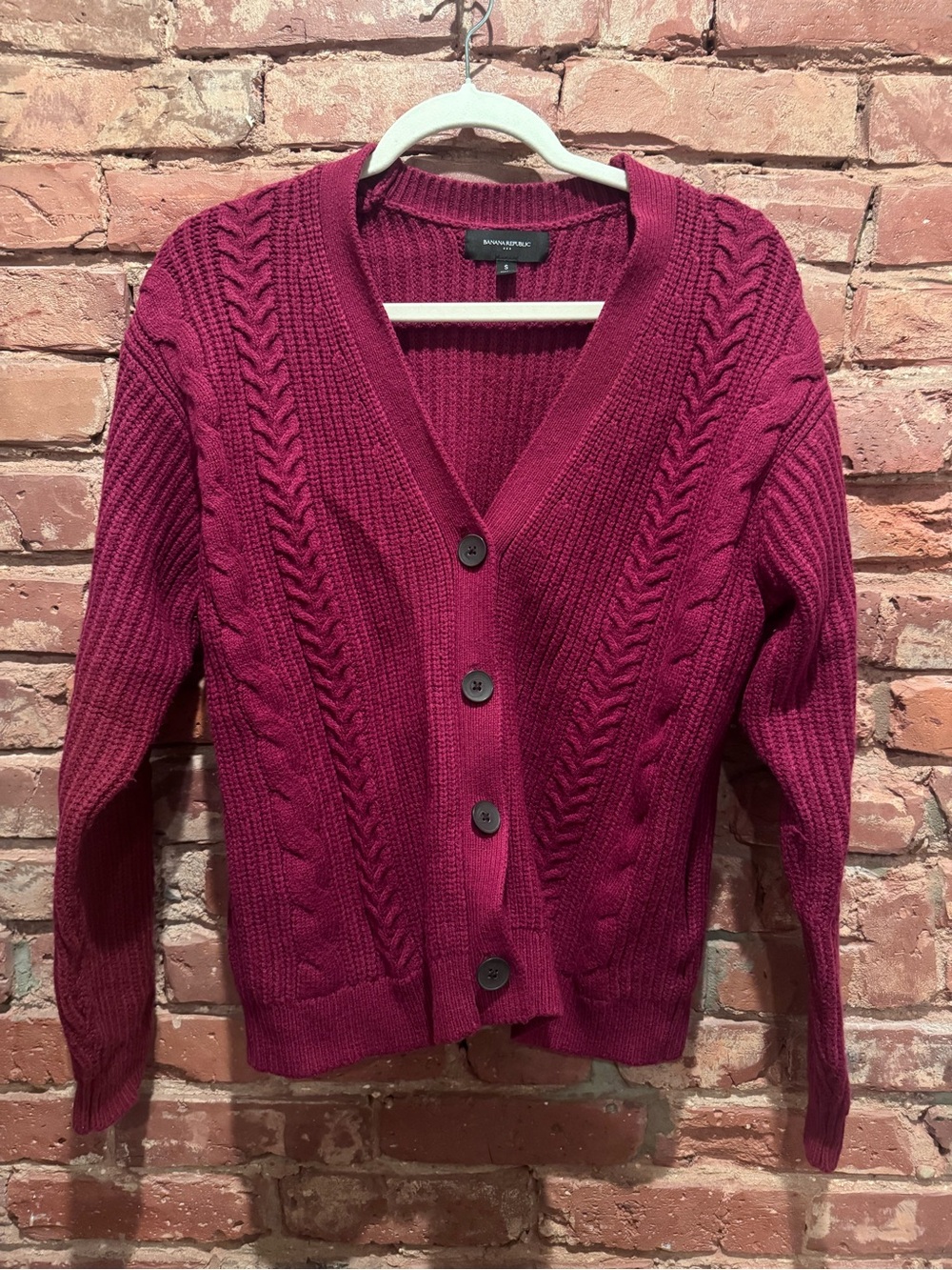 Banana Republic Factory Cable-Knit Cardigan - Berry